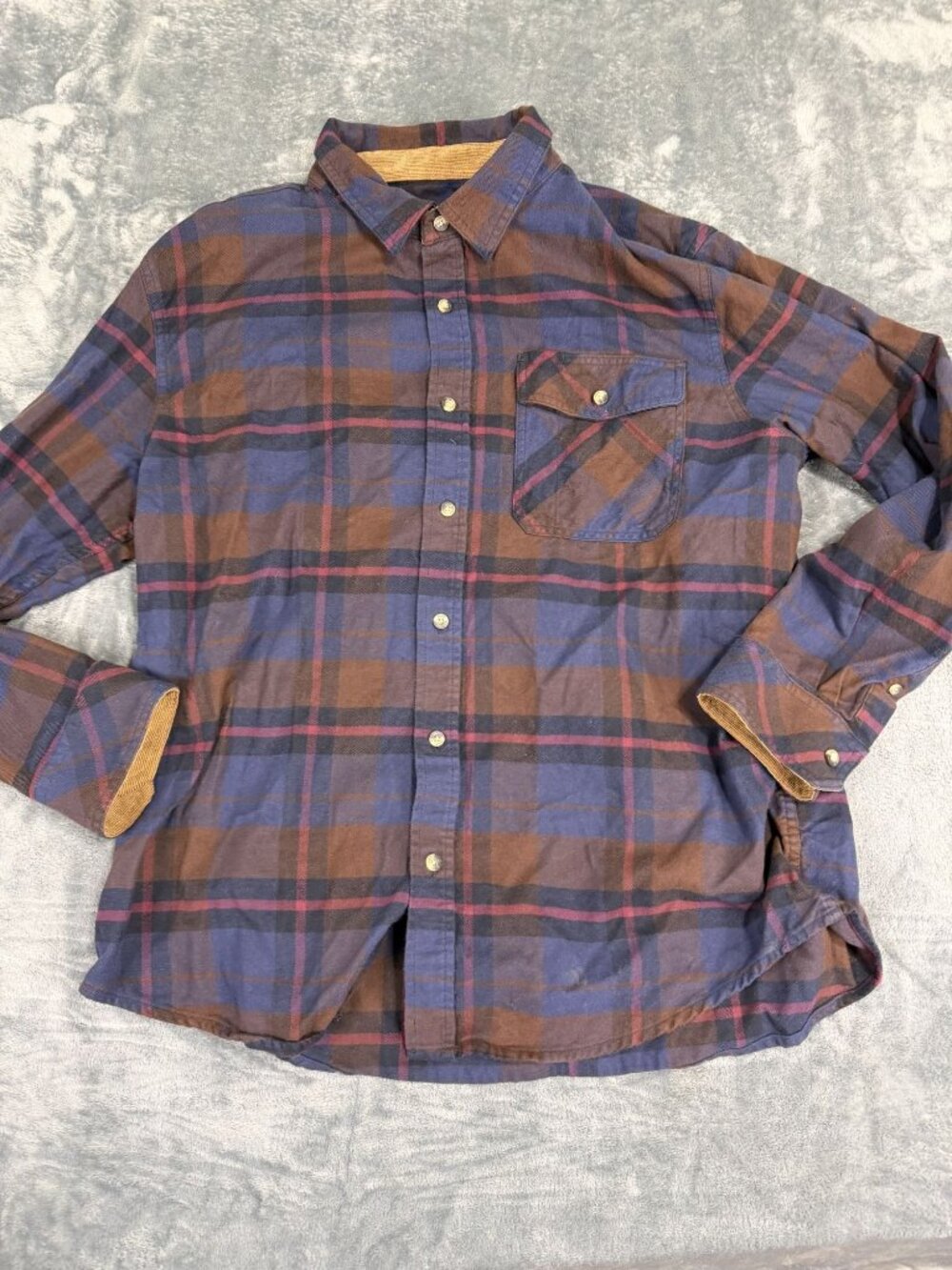 CQR Mens Blue Brown Plaid Flannel Long Sleeve Button-Up Shirt XL